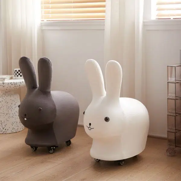 Contemporary Creative Cute Animal Rabbit Fabric Low Stool With Pulley For Living Room - Image 6