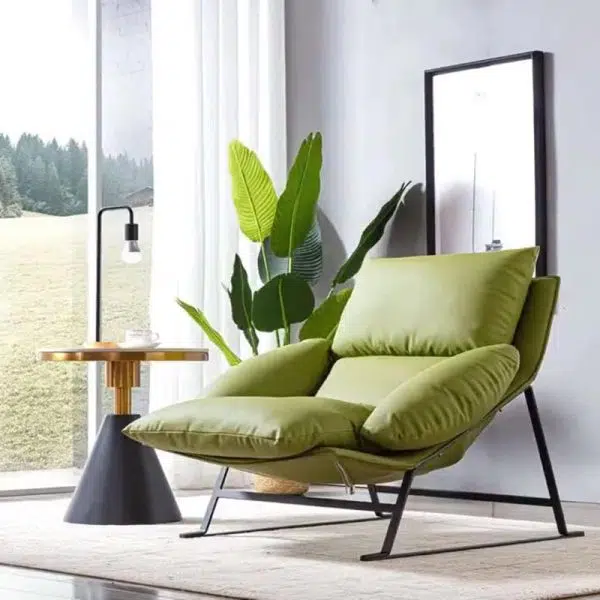 Contemporary Luxury Curved Fabric Upholstery Iron Accent Chair Backrest For Living Room - Image 2