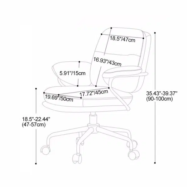 Contemporary Simplicity Square PU Leather Upholstered Height Adjustable Desk Chair Casters For Home Office - Image 4