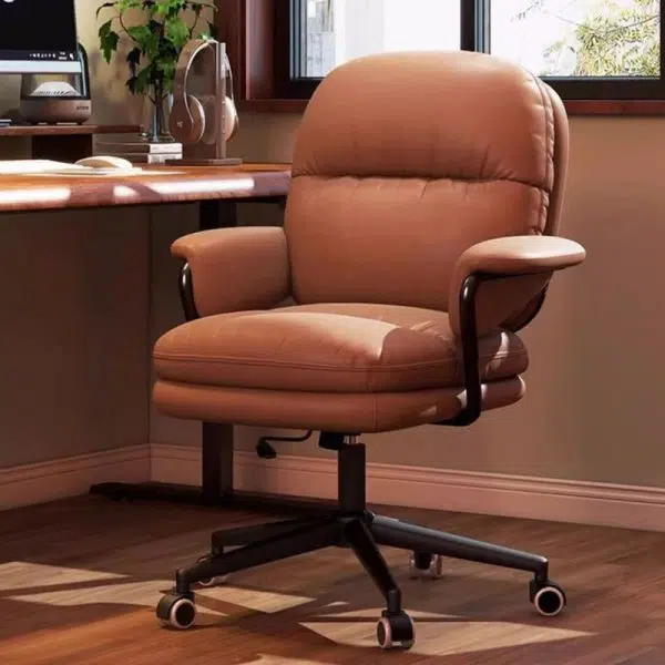 Contemporary Simplicity Square PU Leather Upholstered Height Adjustable Desk Chair Casters For Home Office - Image 3