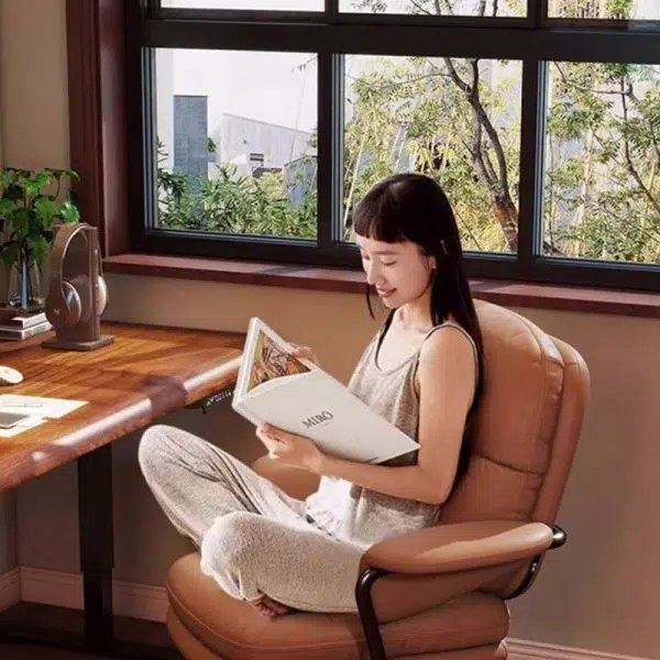 Contemporary Simplicity Square PU Leather Upholstered Height Adjustable Desk Chair Casters For Home Office - Image 6