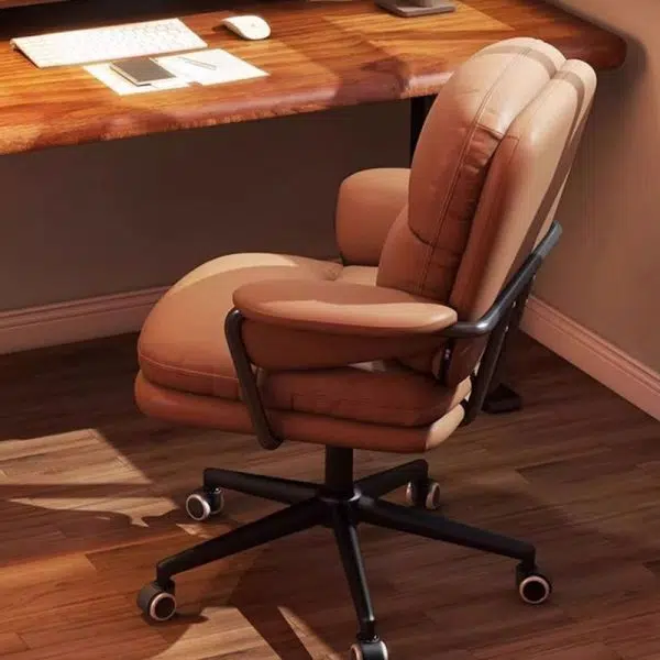 Contemporary Simplicity Square PU Leather Upholstered Height Adjustable Desk Chair Casters For Home Office - Image 7