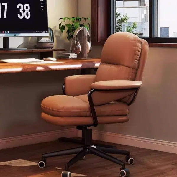 Contemporary Simplicity Square PU Leather Upholstered Height Adjustable Desk Chair Casters For Home Office - Image 2