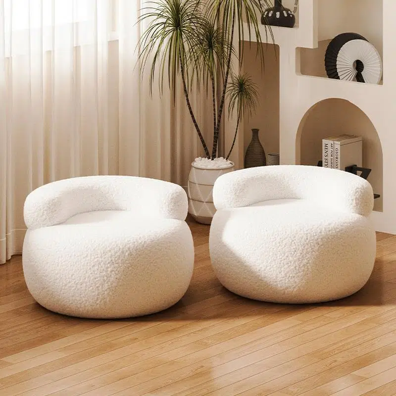 DFM-Chair-FL04332-19.jpg Contemporary Creative Lamb Fleece Round Pouf Low Stool Backrest For Living Room - Image 1