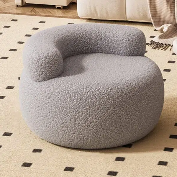 Contemporary Creative Lamb Fleece Round Pouf Low Stool Backrest For Living Room - Image 8