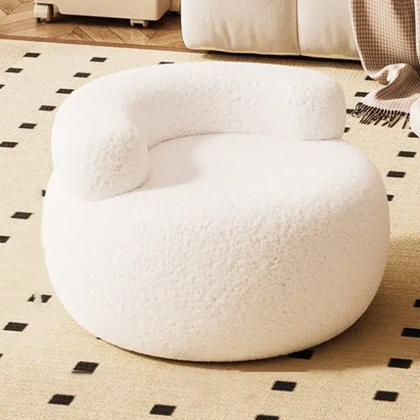 Contemporary Creative Lamb Fleece Round Pouf Low Stool Backrest For Living Room - Image 9