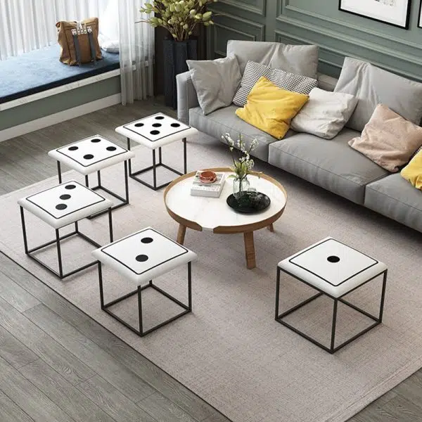 Contemporary Creative Dice Magic Cube 5-in-1 Stackable Combination Stool Low Stool Casters For Living Room - Image 12