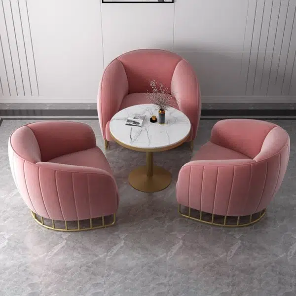 Contemporary Luxury Curved Velvet Upholstered Iron Accent Chair Backrest For Living Room - Image 11