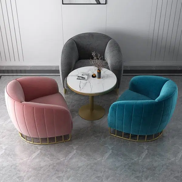 Contemporary Luxury Curved Velvet Upholstered Iron Accent Chair Backrest For Living Room - Image 10