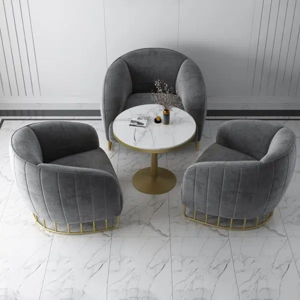 Contemporary Luxury Curved Velvet Upholstered Iron Accent Chair Backrest For Living Room - Image 9