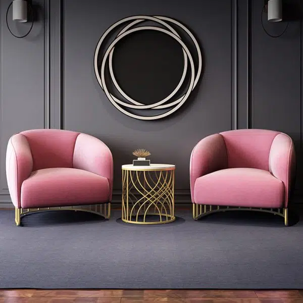 Contemporary Luxury Curved Velvet Upholstered Iron Accent Chair Backrest For Living Room - Image 6