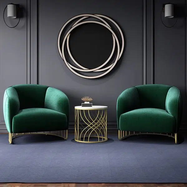 Contemporary Luxury Curved Velvet Upholstered Iron Accent Chair Backrest For Living Room - Image 7