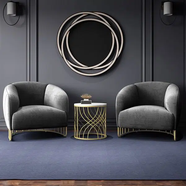 Contemporary Luxury Curved Velvet Upholstered Iron Accent Chair Backrest For Living Room - Image 8