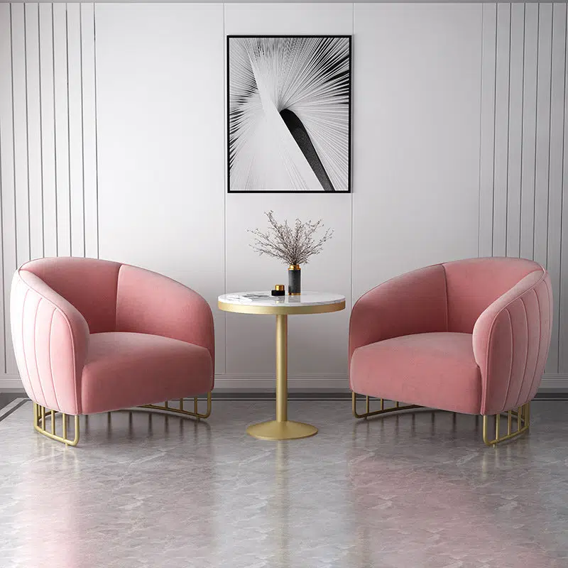 DFM-Chair-FL04355-5.jpg Contemporary Luxury Curved Velvet Upholstered Iron Accent Chair Backrest For Living Room - Image 1