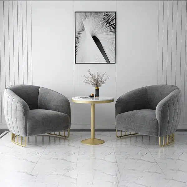 Contemporary Luxury Curved Velvet Upholstered Iron Accent Chair Backrest For Living Room - Image 2