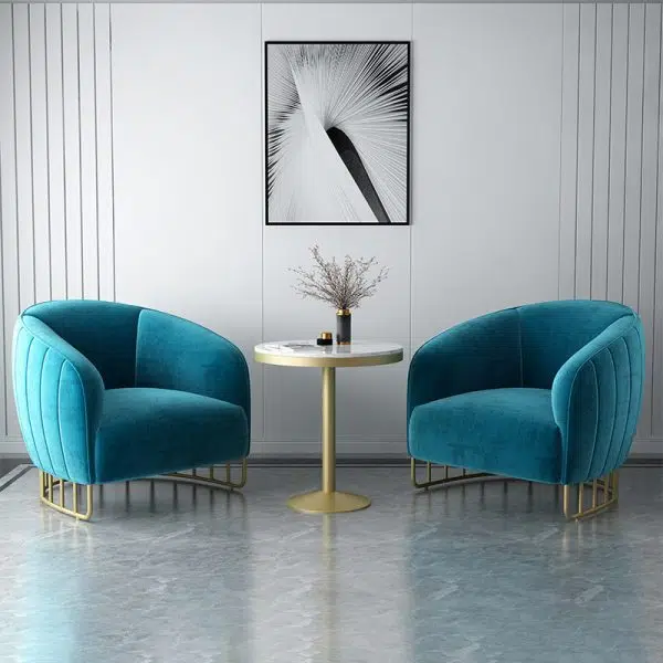 Contemporary Luxury Curved Velvet Upholstered Iron Accent Chair Backrest For Living Room - Image 4