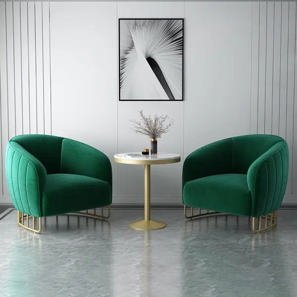 Contemporary Luxury Curved Velvet Upholstered Iron Accent Chair Backrest For Living Room - Image 5