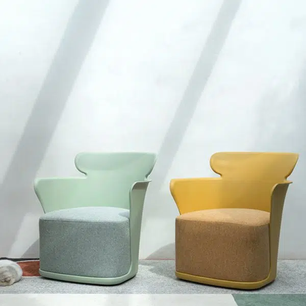 Contemporary Nordic Curved Fabric Upholstered Plastic Accent Chair Backrest Armrest For Living Room - Image 9