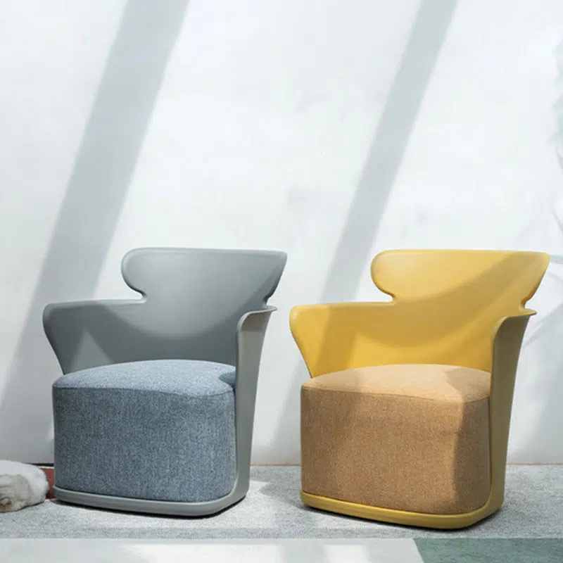 DFM-Chair-FL04357-12.jpg Contemporary Nordic Curved Fabric Upholstered Plastic Accent Chair Backrest Armrest For Living Room - Image 1