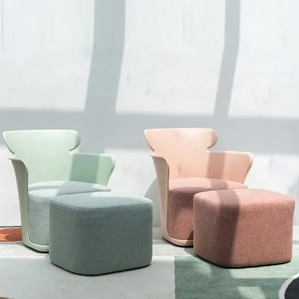 Contemporary Nordic Curved Fabric Upholstered Plastic Accent Chair Backrest Armrest For Living Room - Image 8