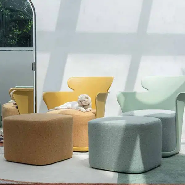 Contemporary Nordic Curved Fabric Upholstered Plastic Accent Chair Backrest Armrest For Living Room - Image 10