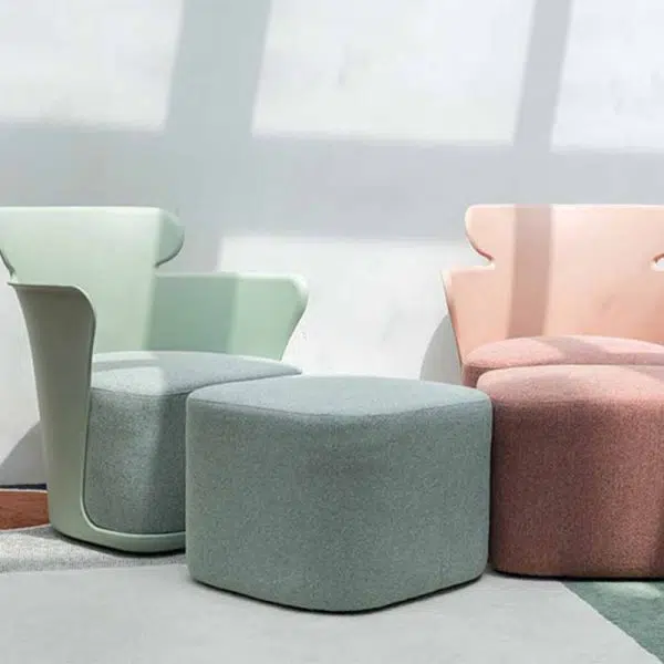 Contemporary Nordic Curved Fabric Upholstered Plastic Accent Chair Backrest Armrest For Living Room - Image 11