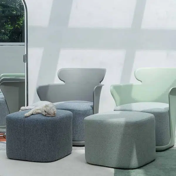 Contemporary Nordic Curved Fabric Upholstered Plastic Accent Chair Backrest Armrest For Living Room - Image 12