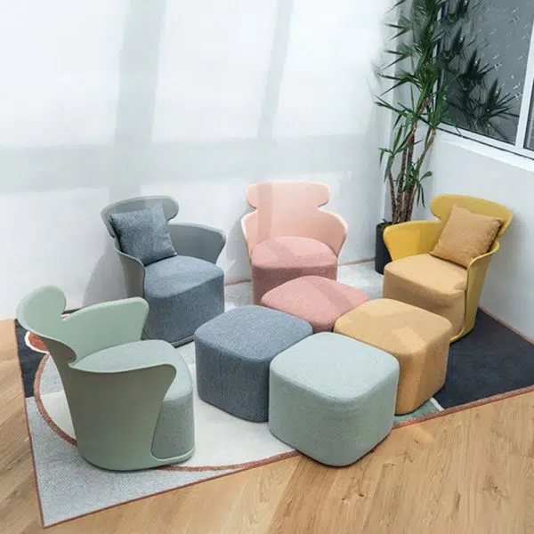 Contemporary Nordic Curved Fabric Upholstered Plastic Accent Chair Backrest Armrest For Living Room - Image 13