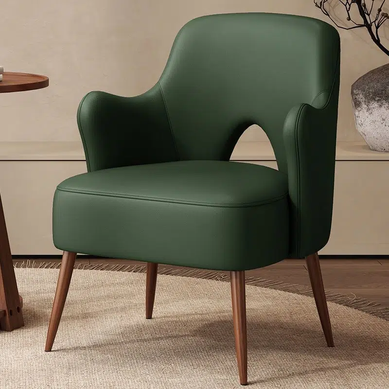 DFM-Chair-FL04358-1.jpg Contemporary Nordic Curved Leather Upholstered Metal Accent Chair Backrest Armrest For Living Room - Image 1