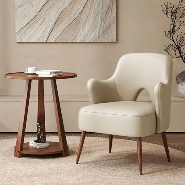 Contemporary Nordic Curved Leather Upholstered Metal Accent Chair Backrest Armrest For Living Room - Image 9