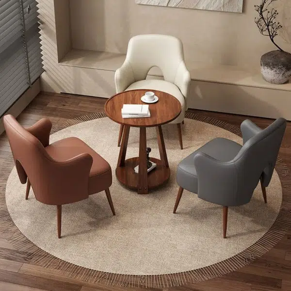 Contemporary Nordic Curved Leather Upholstered Metal Accent Chair Backrest Armrest For Living Room - Image 12