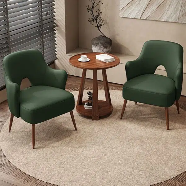 Contemporary Nordic Curved Leather Upholstered Metal Accent Chair Backrest Armrest For Living Room - Image 13