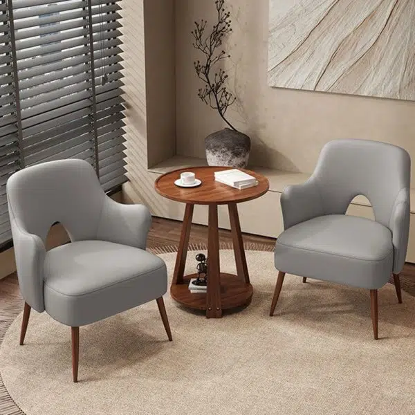 Contemporary Nordic Curved Leather Upholstered Metal Accent Chair Backrest Armrest For Living Room - Image 14