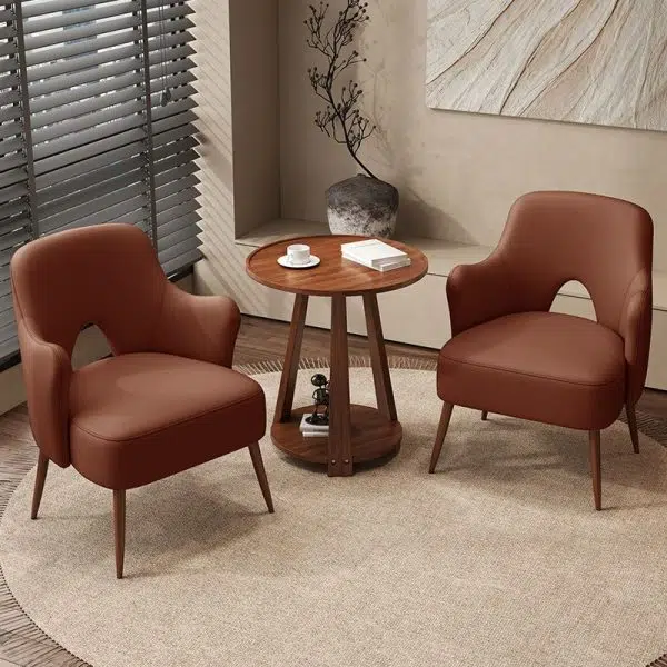 Contemporary Nordic Curved Leather Upholstered Metal Accent Chair Backrest Armrest For Living Room - Image 15