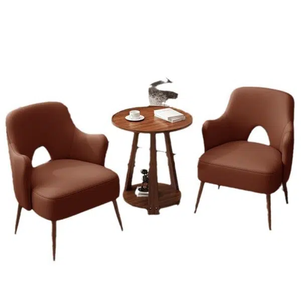 Contemporary Nordic Curved Leather Upholstered Metal Accent Chair Backrest Armrest For Living Room - Image 16