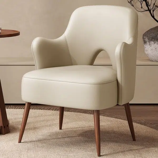 Contemporary Nordic Curved Leather Upholstered Metal Accent Chair Backrest Armrest For Living Room - Image 3