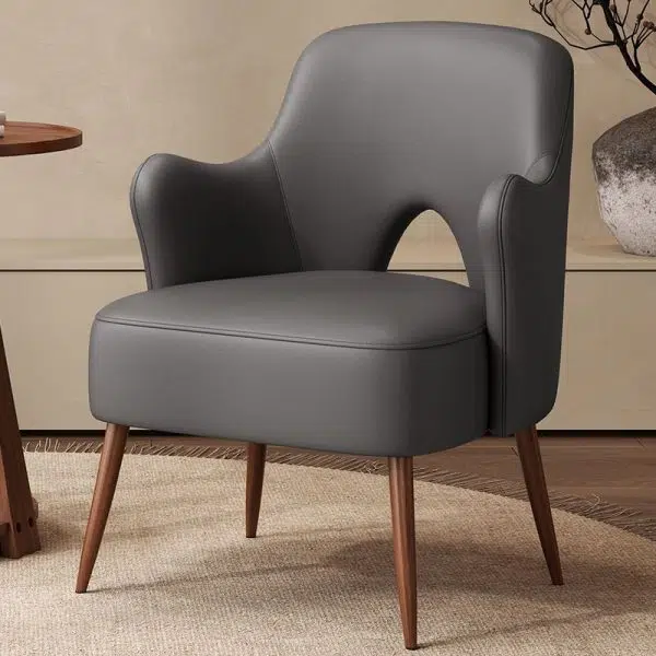 Contemporary Nordic Curved Leather Upholstered Metal Accent Chair Backrest Armrest For Living Room - Image 7