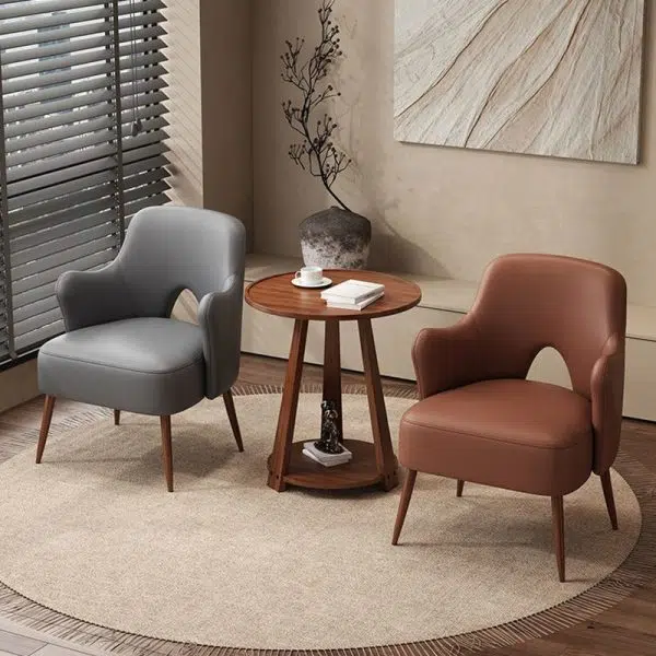 Contemporary Nordic Curved Leather Upholstered Metal Accent Chair Backrest Armrest For Living Room - Image 10