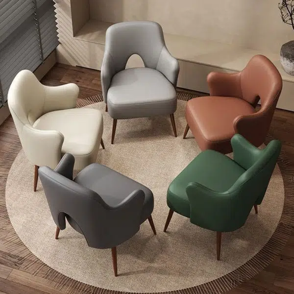 Contemporary Nordic Curved Leather Upholstered Metal Accent Chair Backrest Armrest For Living Room - Image 11