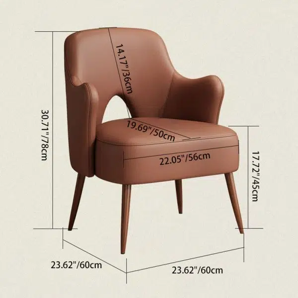 Contemporary Nordic Curved Leather Upholstered Metal Accent Chair Backrest Armrest For Living Room - Image 4