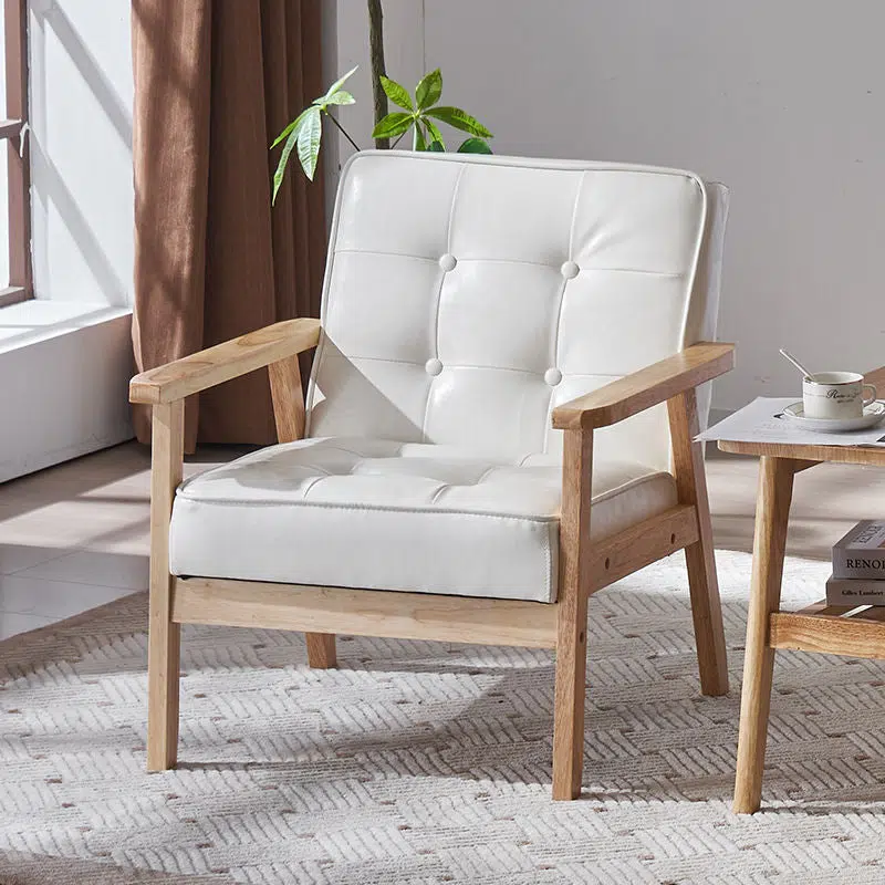 DFM-Chair-FL04359-1.jpg Contemporary Luxury Square Tufted Leather Upholstered Solid Wood Accent Chair Backrest Armrest For Living Room - Image 1