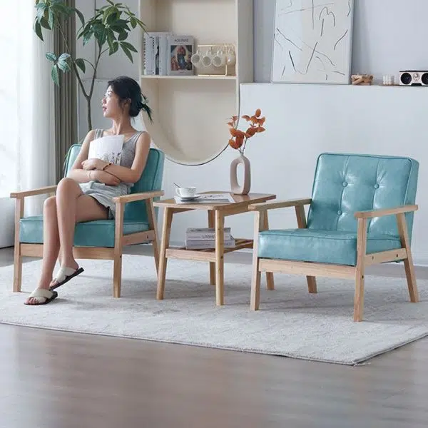 Contemporary Luxury Square Tufted Leather Upholstered Solid Wood Accent Chair Backrest Armrest For Living Room - Image 13