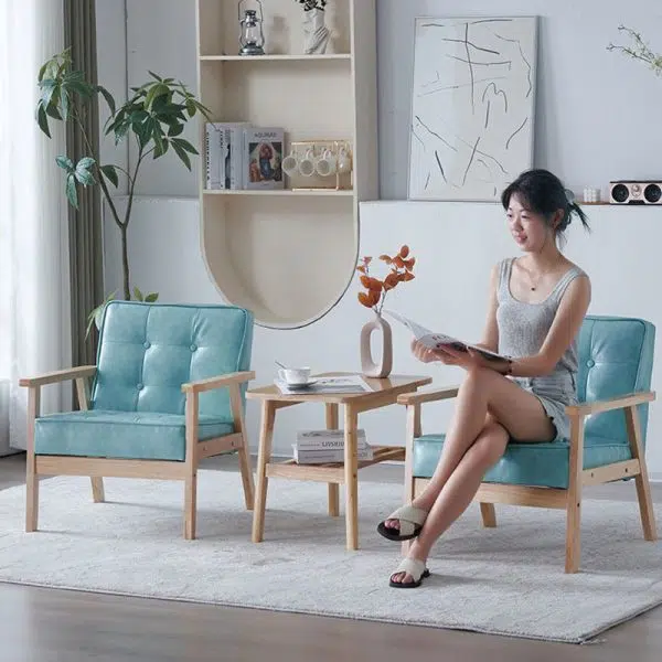 Contemporary Luxury Square Tufted Leather Upholstered Solid Wood Accent Chair Backrest Armrest For Living Room - Image 14