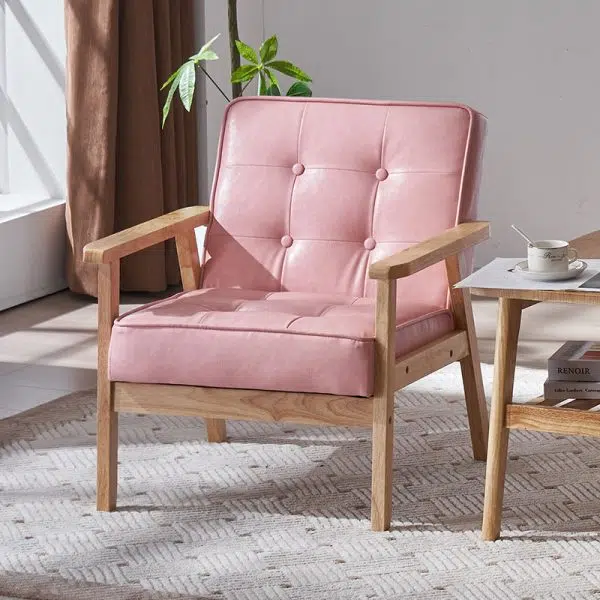 Contemporary Luxury Square Tufted Leather Upholstered Solid Wood Accent Chair Backrest Armrest For Living Room - Image 6