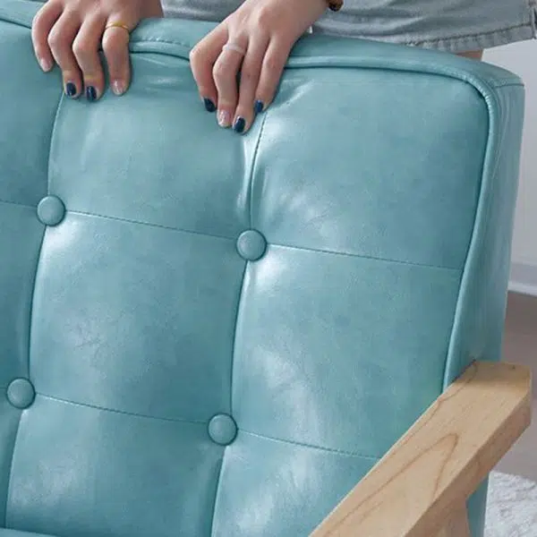 Contemporary Luxury Square Tufted Leather Upholstered Solid Wood Accent Chair Backrest Armrest For Living Room - Image 4