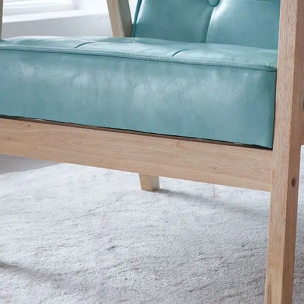 Contemporary Luxury Square Tufted Leather Upholstered Solid Wood Accent Chair Backrest Armrest For Living Room - Image 5