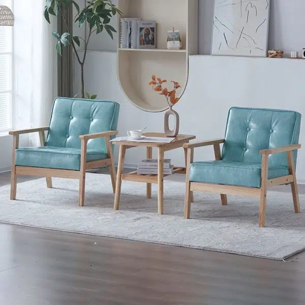 Contemporary Luxury Square Tufted Leather Upholstered Solid Wood Accent Chair Backrest Armrest For Living Room - Image 15