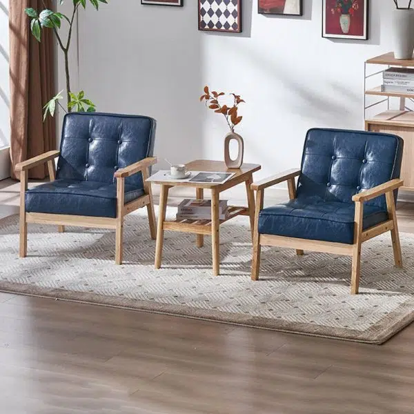 Contemporary Luxury Square Tufted Leather Upholstered Solid Wood Accent Chair Backrest Armrest For Living Room - Image 16