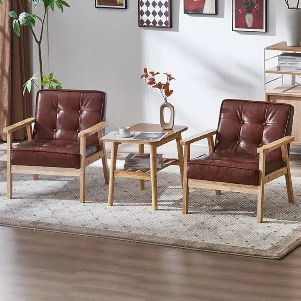 Contemporary Luxury Square Tufted Leather Upholstered Solid Wood Accent Chair Backrest Armrest For Living Room - Image 17