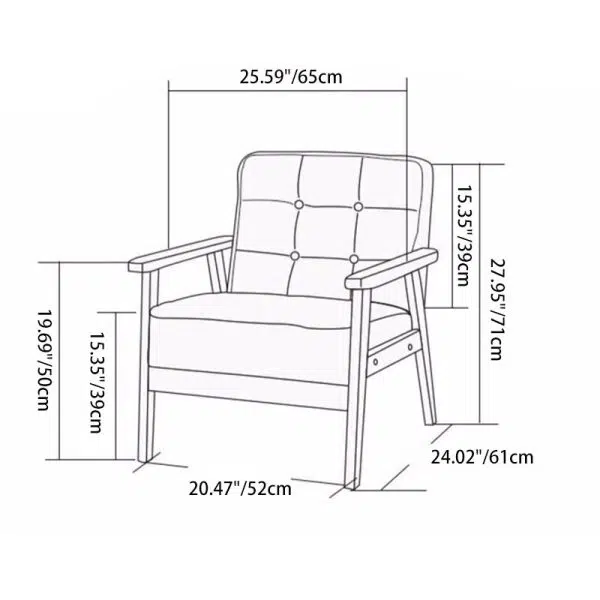 Contemporary Luxury Square Tufted Leather Upholstered Solid Wood Accent Chair Backrest Armrest For Living Room - Image 3